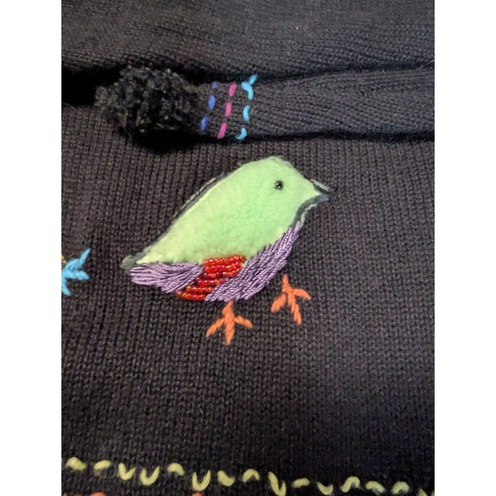 Vintage Great Cavalier Bird Novelty Cardigan Sweater Black M Furry Embroidered - Picture 12 of 16
